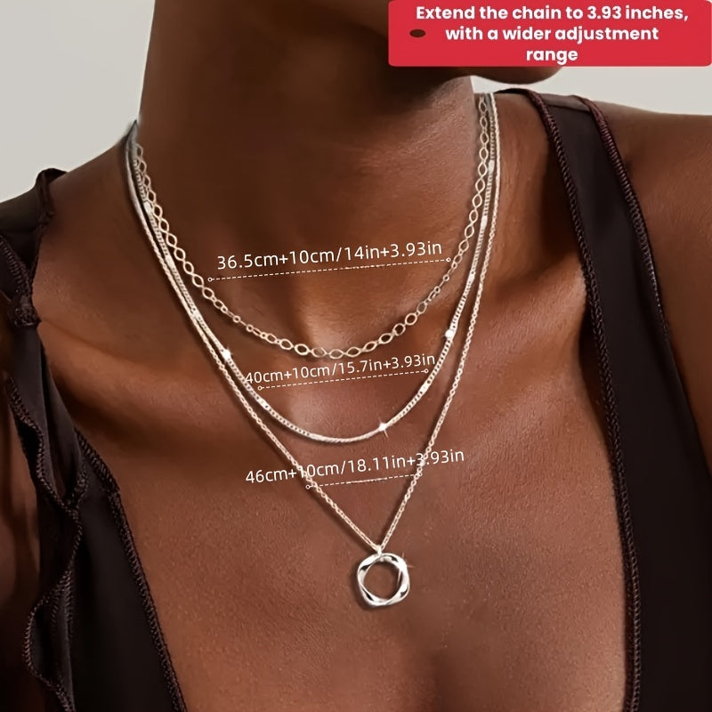 925 sterling silver necklaces for women, fashion multi-layer stackable stack choker necklaces for women, trendy layering circle pendant chain necklace set jewelry