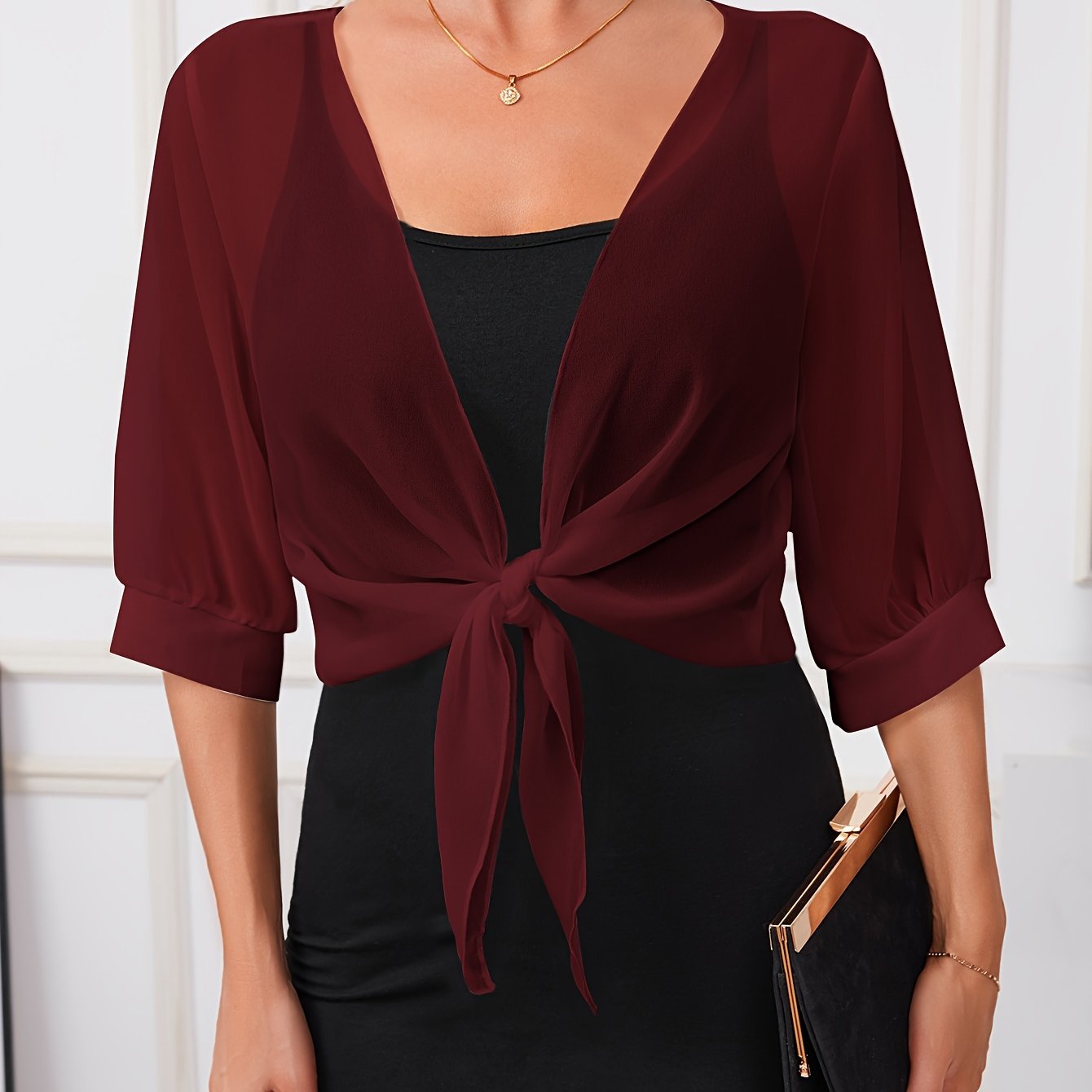 [Lightweight and Breathable] Elegant Shawl Wrap with Tie-Front Detail | Polyester | Lightweight and Breathable | Dress Accessory | Spring/Summer/Fall Events | Chic