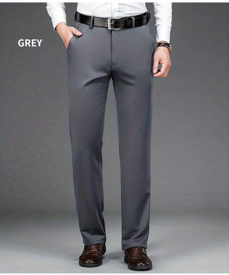 Classic Design Dress Pants, Men's Formal Solid Color Slightly Stretch Dress Pants For Spring Summer Business, Old Money Style