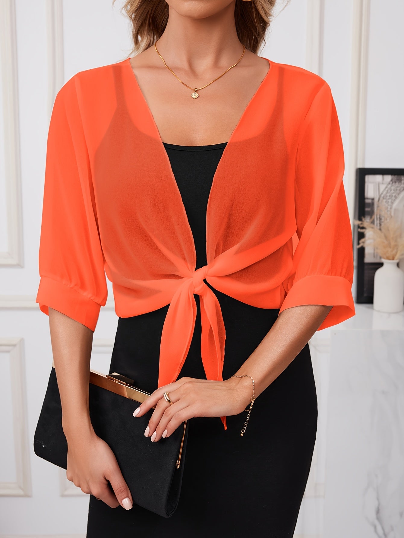 [Lightweight and Breathable] Elegant Shawl Wrap with Tie-Front Detail | Polyester | Lightweight and Breathable | Dress Accessory | Spring/Summer/Fall Events | Chic