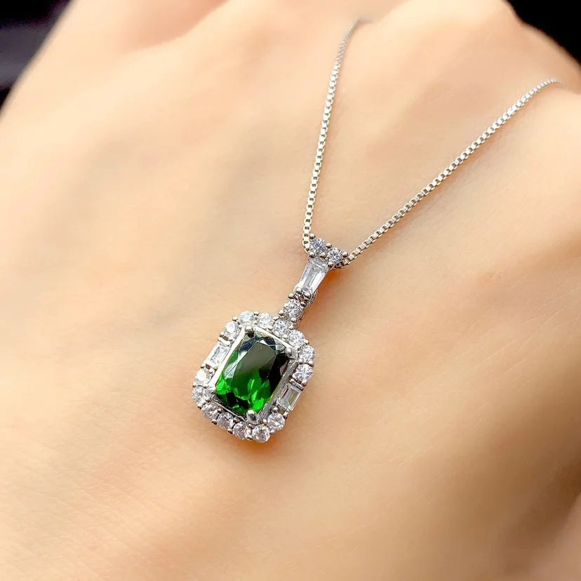 Sterling Silver 925 Emerald Diamonds Necklaces & Pendants Wedding for Women Christmas Silver Wedding Necklaces for Jewelry