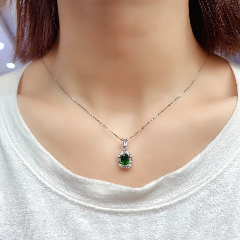Sterling Silver 925 Emerald Diamonds Necklaces & Pendants Wedding for Women Christmas Silver Wedding Necklaces for Jewelry