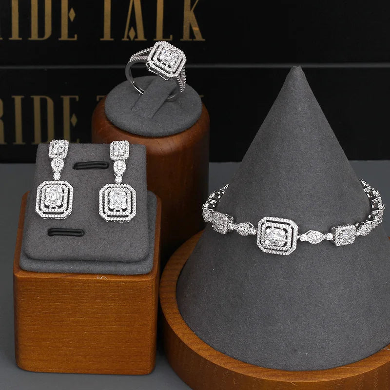 Bridal jewelry set, ladies' earrings and necklace set, rhinestone and crystal wedding jewelry set, 3 pieces of gifts