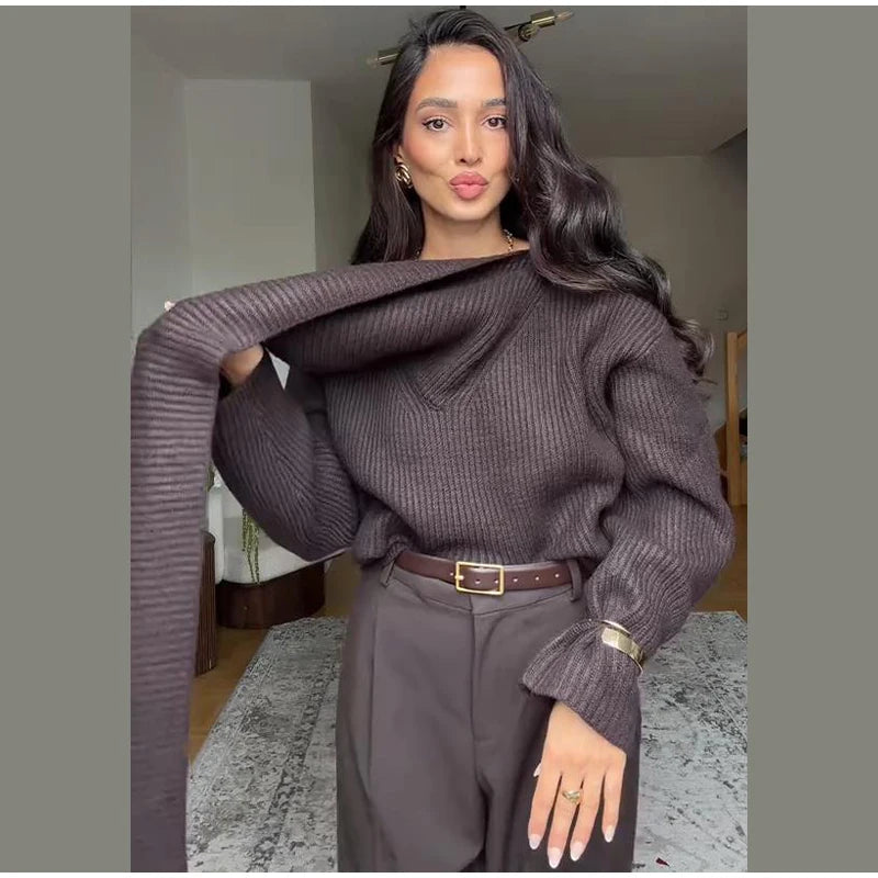 Spring New Chunky Knit Sweater Top for Women Vintage Casual Streetwear Loose Long Sleeve Pullover Jumper Fashion Knitted Tops