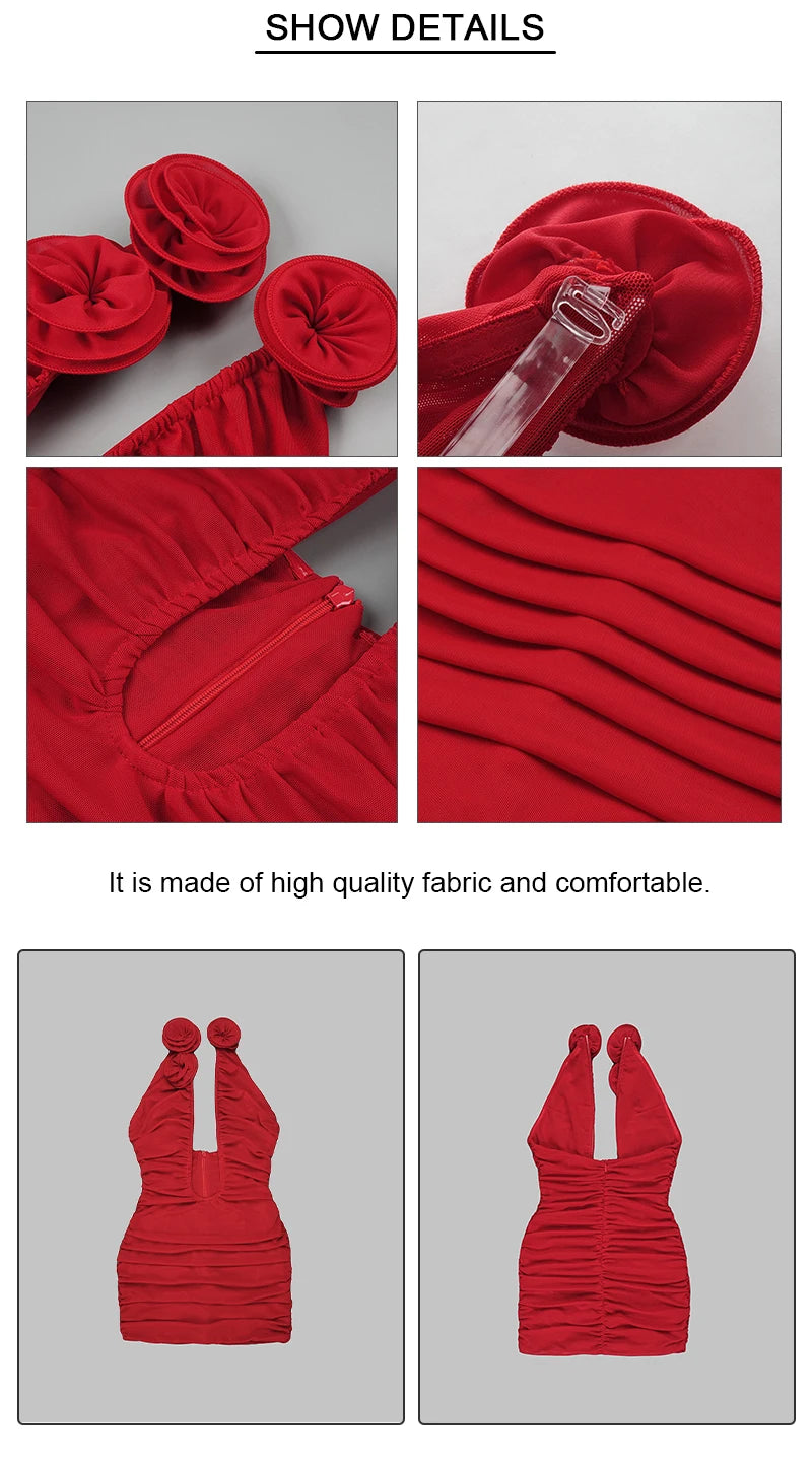 VC Evening Dresses For Women Deep V Neck Sexy Sleeveless Bodycon Female Clothes Red Cocktail Party Vestidos