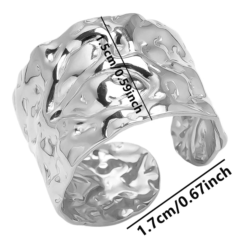 6Pcs/Lot Stainless Steel Exaggerated Irregular Hammered Chunky Open Rings Vintage Personality Hollow Layered Men Anillos Jewelry