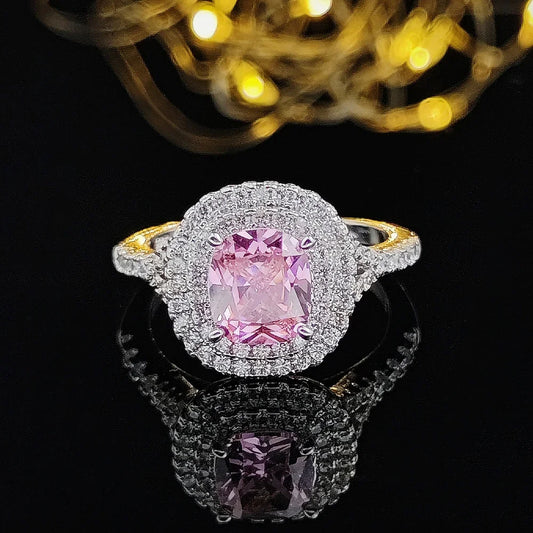 Moonso Arrivals Pink Yellow Silver Color Cushion Cut Finger Engagement Wedding Rings for Women Fashion Korean Jewelry R5489
