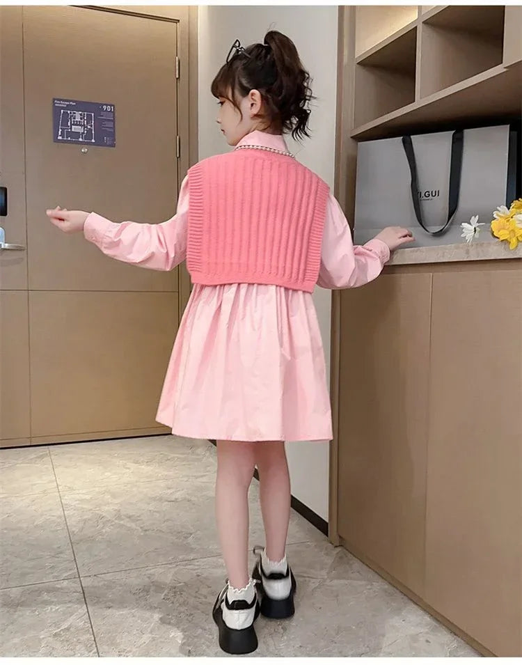Dresses for Girls Girls Casual Dresses Clothes Rose Pink Dress Suit Big Girls Party Princess Girl Dress Children