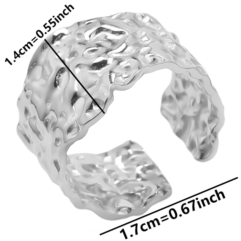6Pcs/Lot Stainless Steel Exaggerated Irregular Hammered Chunky Open Rings Vintage Personality Hollow Layered Men Anillos Jewelry