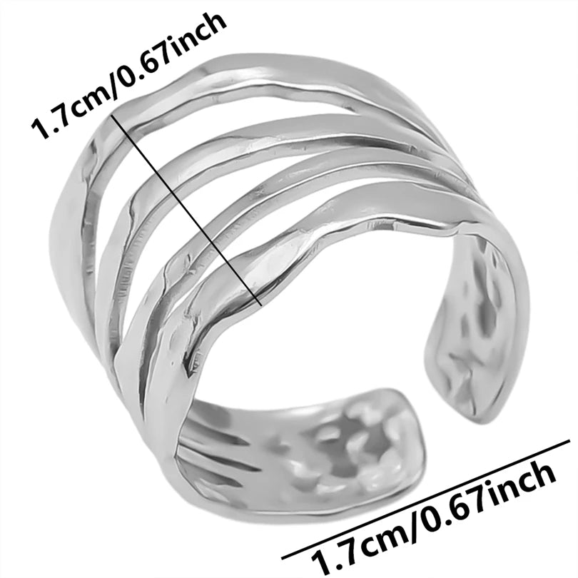 6Pcs/Lot Stainless Steel Exaggerated Irregular Hammered Chunky Open Rings Vintage Personality Hollow Layered Men Anillos Jewelry