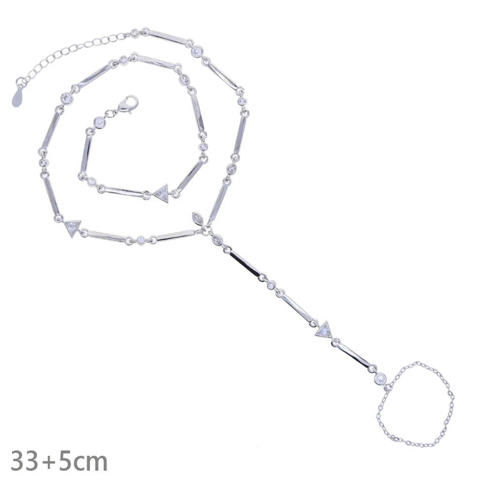 High Quality Long Tassel With Slippy Bar Bling Round Oval Triangle CZ Setting Women Unique Bracelet Wrap One's Finger Jewelry