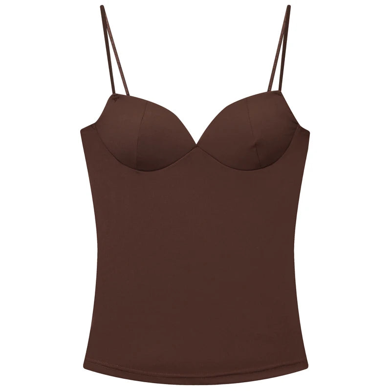 HXAO Sexy Corset Slip Top Women 2025 Nylon Tanks & Camis Fashion Brown Bra Sleeveless Camisole Elegant Bustier Backless Cup tops