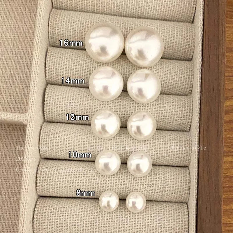 Korean Elegant White Glossy Pearl Stud Earrings For Women Exquisite Simple Imitation Pearl Round Earring Wedding Party Jewelry