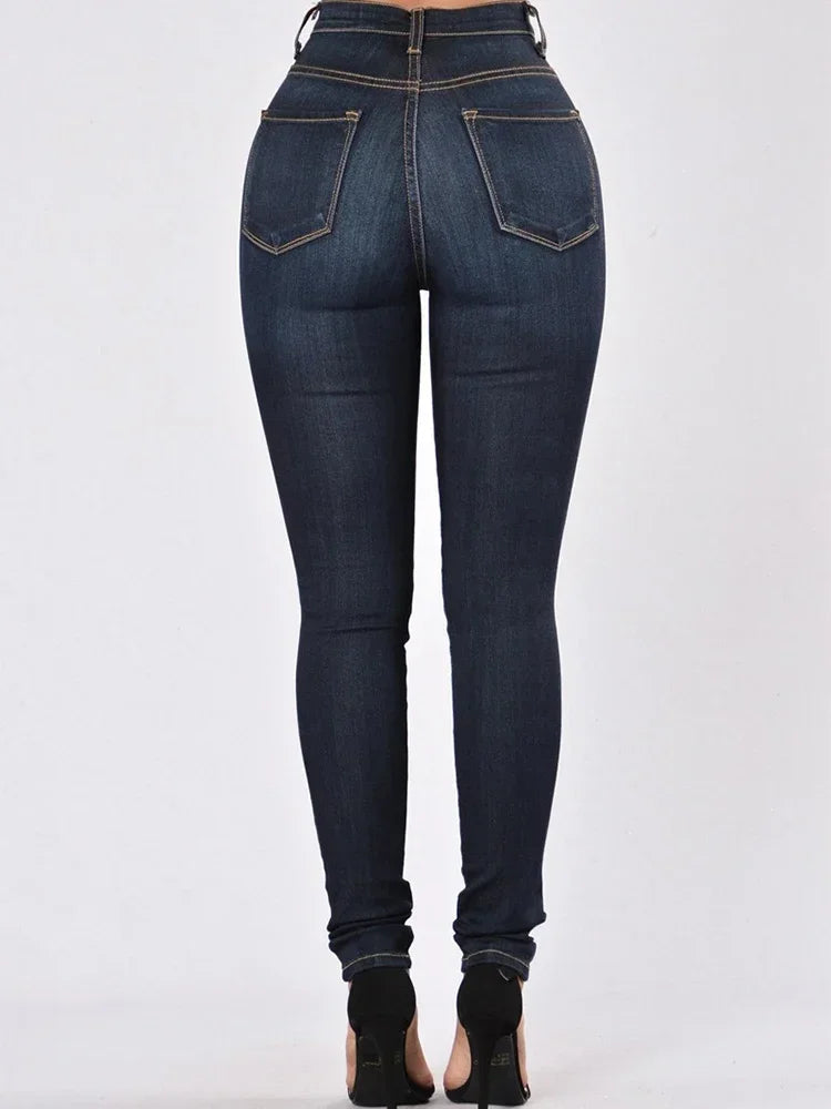 Autumn and winter women's clothing slim fit blue jeans stretch denim women's high waisted light colored washed denim jeans