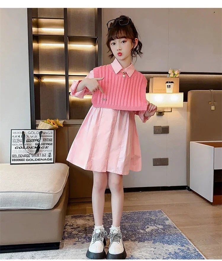 Dresses for Girls Girls Casual Dresses Clothes Rose Pink Dress Suit Big Girls Party Princess Girl Dress Children