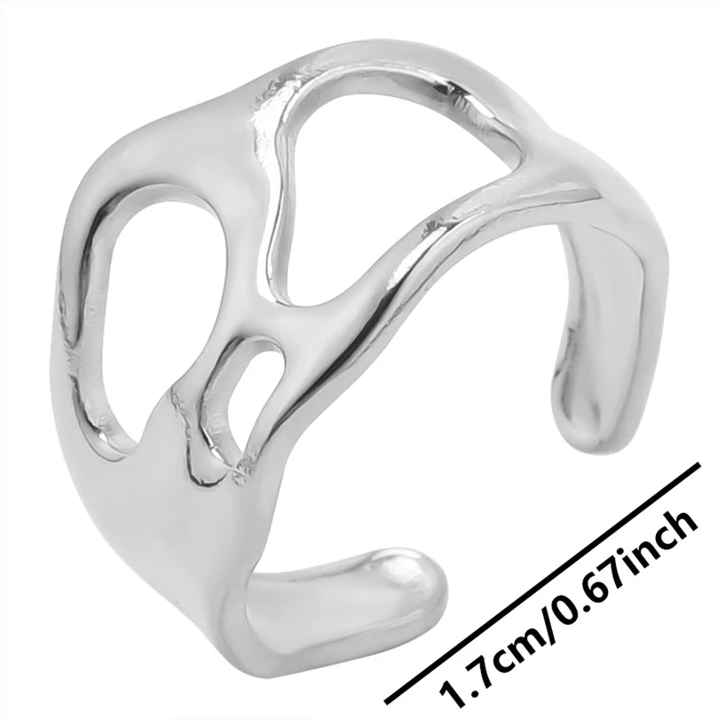 6Pcs/Lot Stainless Steel Exaggerated Irregular Hammered Chunky Open Rings Vintage Personality Hollow Layered Men Anillos Jewelry