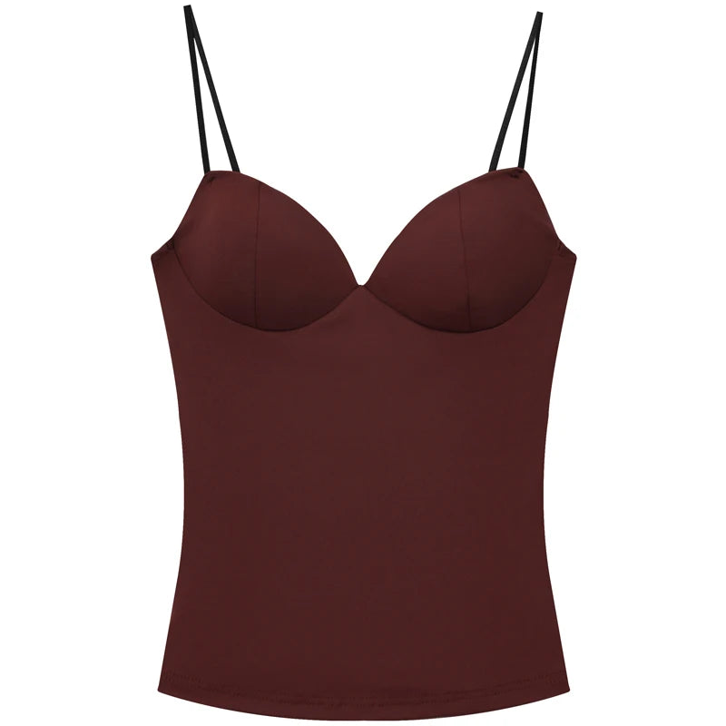 HXAO Sexy Corset Slip Top Women 2025 Nylon Tanks & Camis Fashion Brown Bra Sleeveless Camisole Elegant Bustier Backless Cup tops
