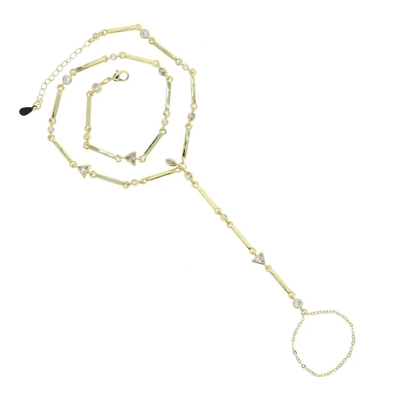 High Quality Long Tassel With Slippy Bar Bling Round Oval Triangle CZ Setting Women Unique Bracelet Wrap One's Finger Jewelry