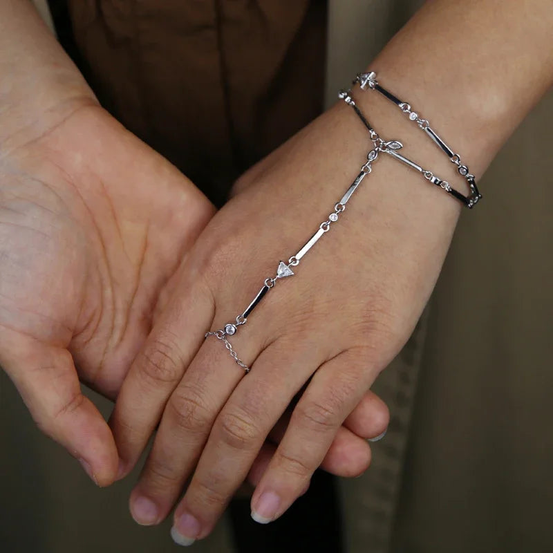 High Quality Long Tassel With Slippy Bar Bling Round Oval Triangle CZ Setting Women Unique Bracelet Wrap One's Finger Jewelry