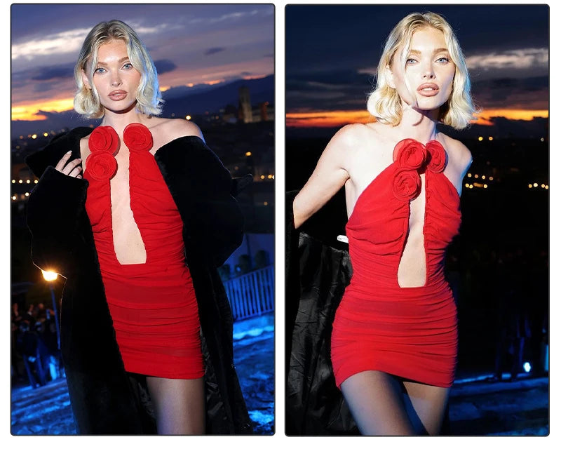 VC Evening Dresses For Women Deep V Neck Sexy Sleeveless Bodycon Female Clothes Red Cocktail Party Vestidos