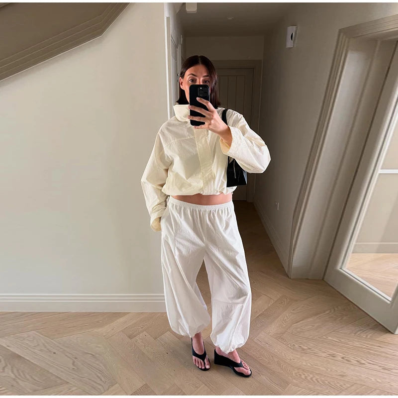 Cropped Bomber Jacket Thin Coat Women Loose Fit Stand Collar Solid Women's Top Autumn Outerwear Casual Daily Streetwear