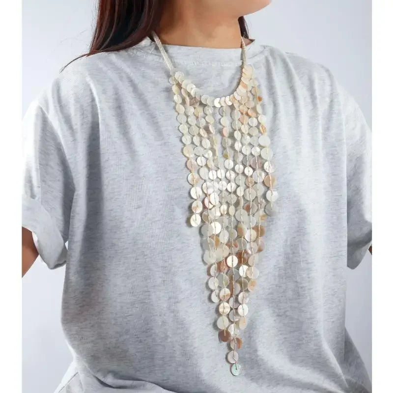 Bead Handmade Woven Shell Tassel Necklace Summer Beach Style Multi-layered Collarbone Chain Women's Fashion Jewelry Accessories