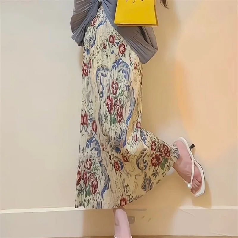 Dresses Elegant Party Dresses Woman New Summer Dress Wearing a Slim Gray Pleated Short-sleeved Shirt Printed Skirt Suit Dress