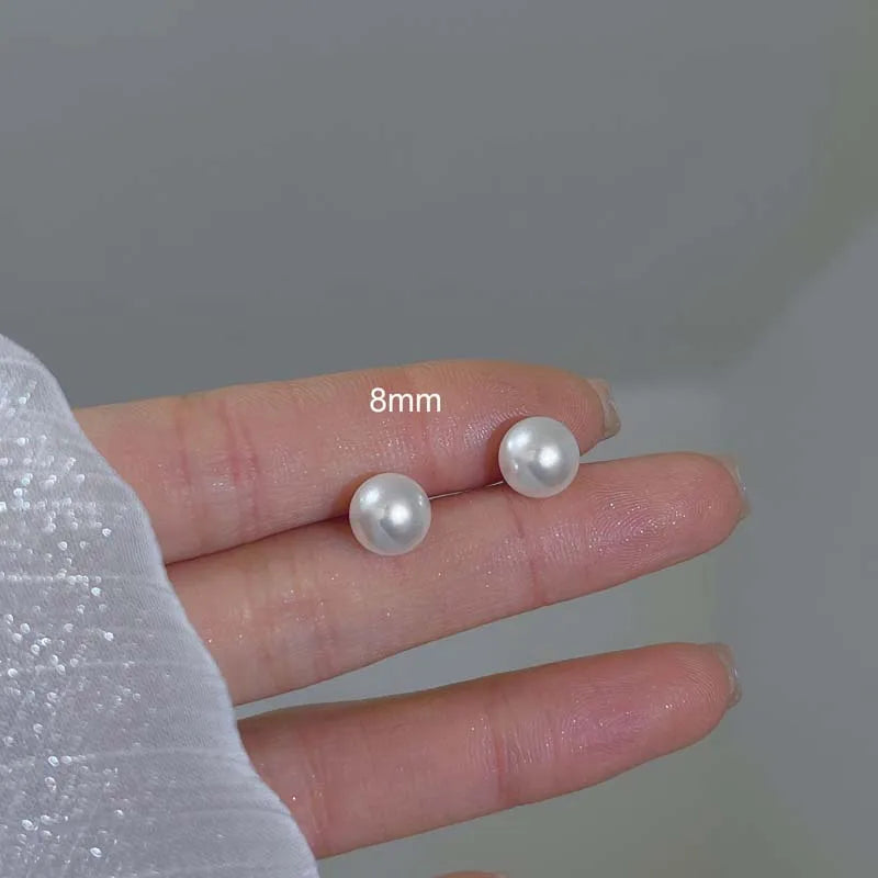 Korean Elegant White Glossy Pearl Stud Earrings For Women Exquisite Simple Imitation Pearl Round Earring Wedding Party Jewelry