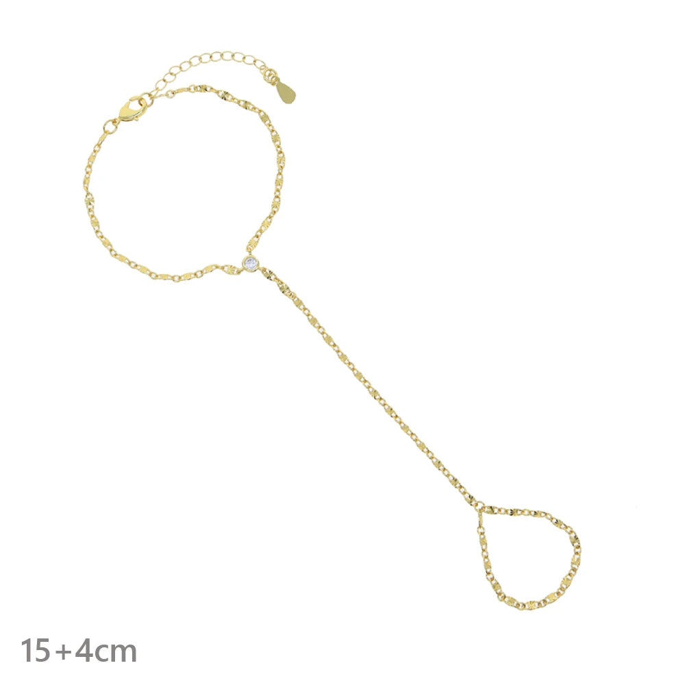 High Quality Long Tassel With Slippy Bar Bling Round Oval Triangle CZ Setting Women Unique Bracelet Wrap One's Finger Jewelry