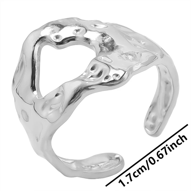 6Pcs/Lot Stainless Steel Exaggerated Irregular Hammered Chunky Open Rings Vintage Personality Hollow Layered Men Anillos Jewelry
