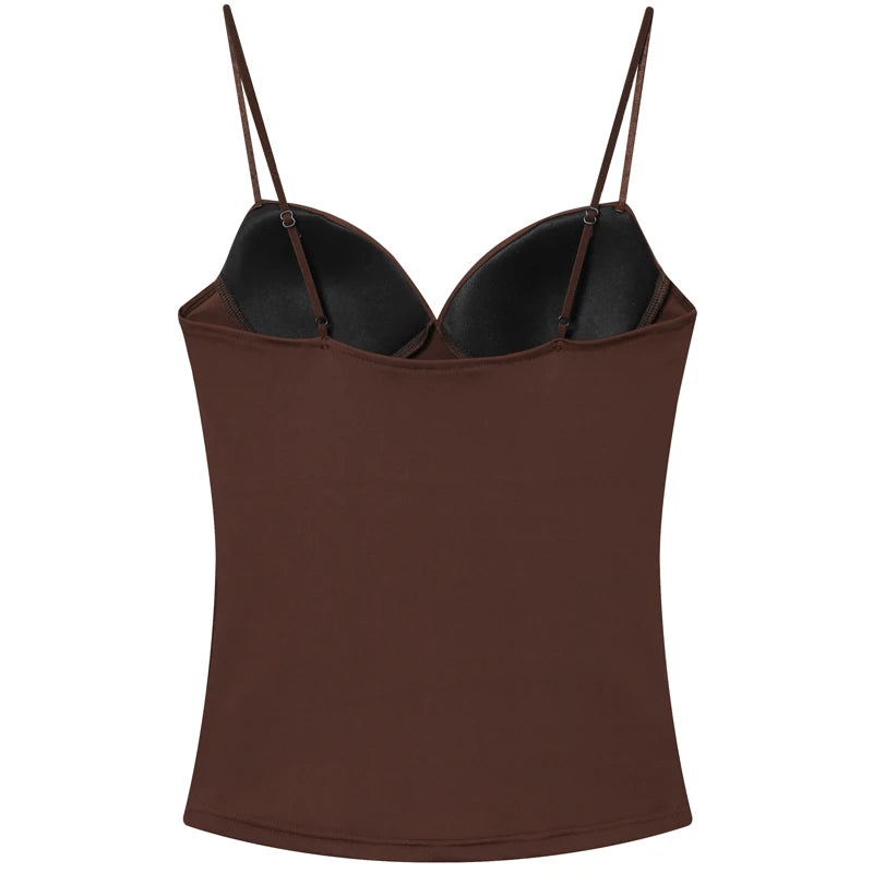 HXAO Sexy Corset Slip Top Women 2025 Nylon Tanks & Camis Fashion Brown Bra Sleeveless Camisole Elegant Bustier Backless Cup tops
