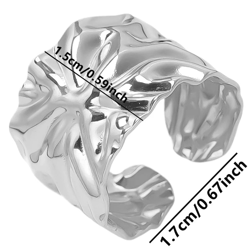 6Pcs/Lot Stainless Steel Exaggerated Irregular Hammered Chunky Open Rings Vintage Personality Hollow Layered Men Anillos Jewelry