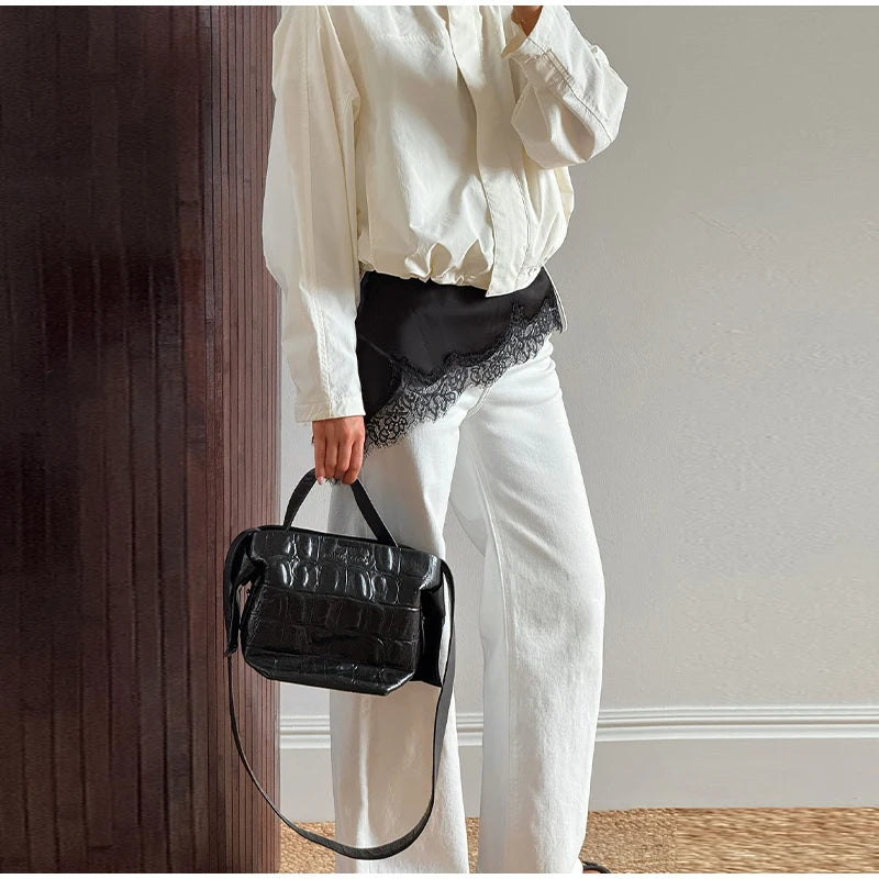 Cropped Bomber Jacket Thin Coat Women Loose Fit Stand Collar Solid Women's Top Autumn Outerwear Casual Daily Streetwear