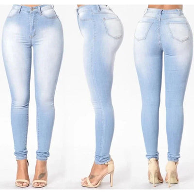 Autumn and winter women's clothing slim fit blue jeans stretch denim women's high waisted light colored washed denim jeans
