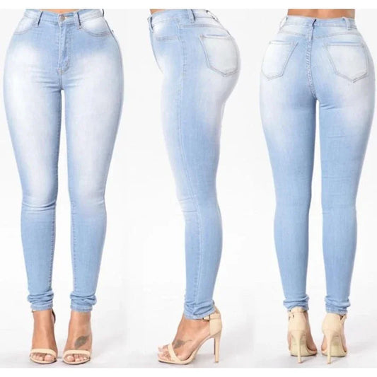 Autumn and winter women's clothing slim fit blue jeans stretch denim women's high waisted light colored washed denim jeans