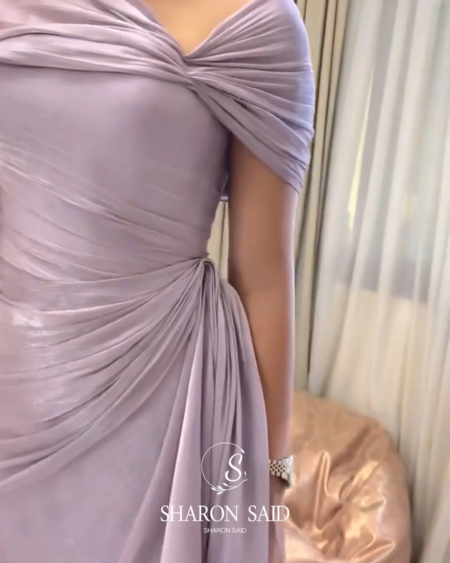 Sharon Said Elegant Lilac One-Should Dubai Evening Dress with Draped Cape Arabic for Women Wedding Dress Gown SF199 Customized