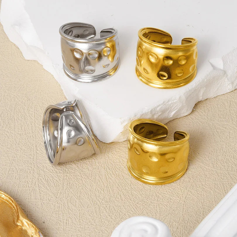 6Pcs/Lot Stainless Steel Exaggerated Irregular Hammered Chunky Open Rings Vintage Personality Hollow Layered Men Anillos Jewelry