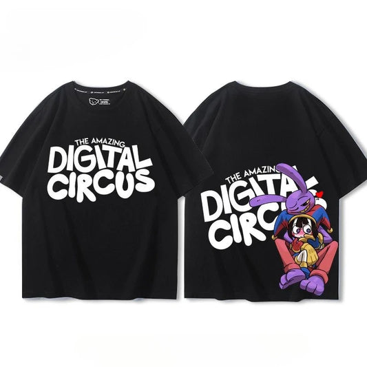 Magic Digital Circus Graphic Unisex Cotton T-shirt Tee Casuai Short Sleeve Crewneck Top Fashion StreetwearParent-child Outfit