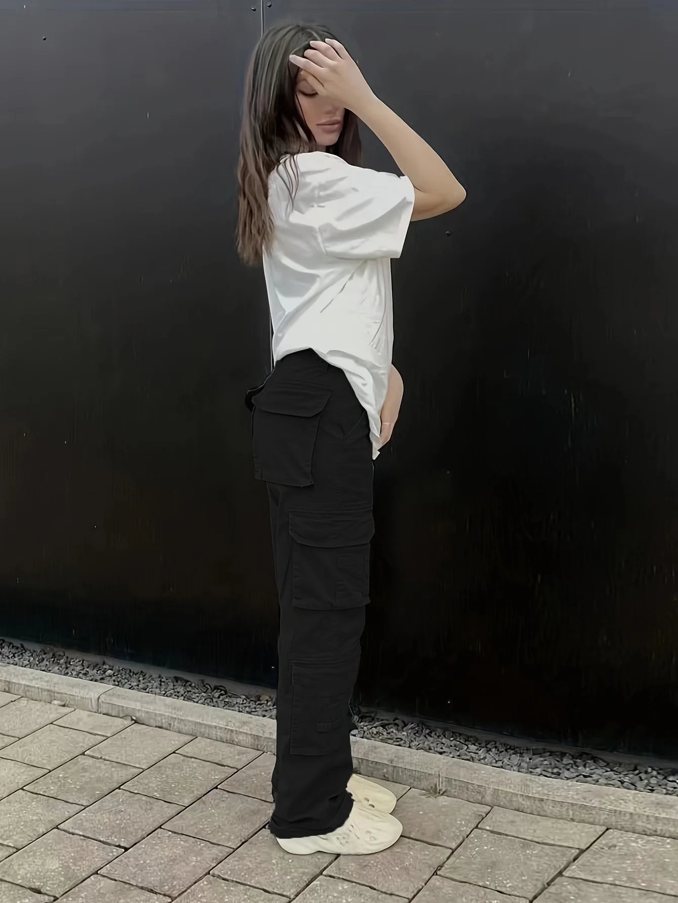 Y2K Boyfriend jeans Women's cargo pants with multiple pockets High-waisted loose straight-leg pants