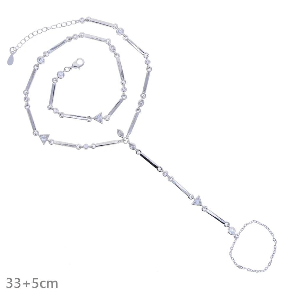 High Quality Long Tassel With Slippy Bar Bling Round Oval Triangle CZ Setting Women Unique Bracelet Wrap One's Finger Jewelry