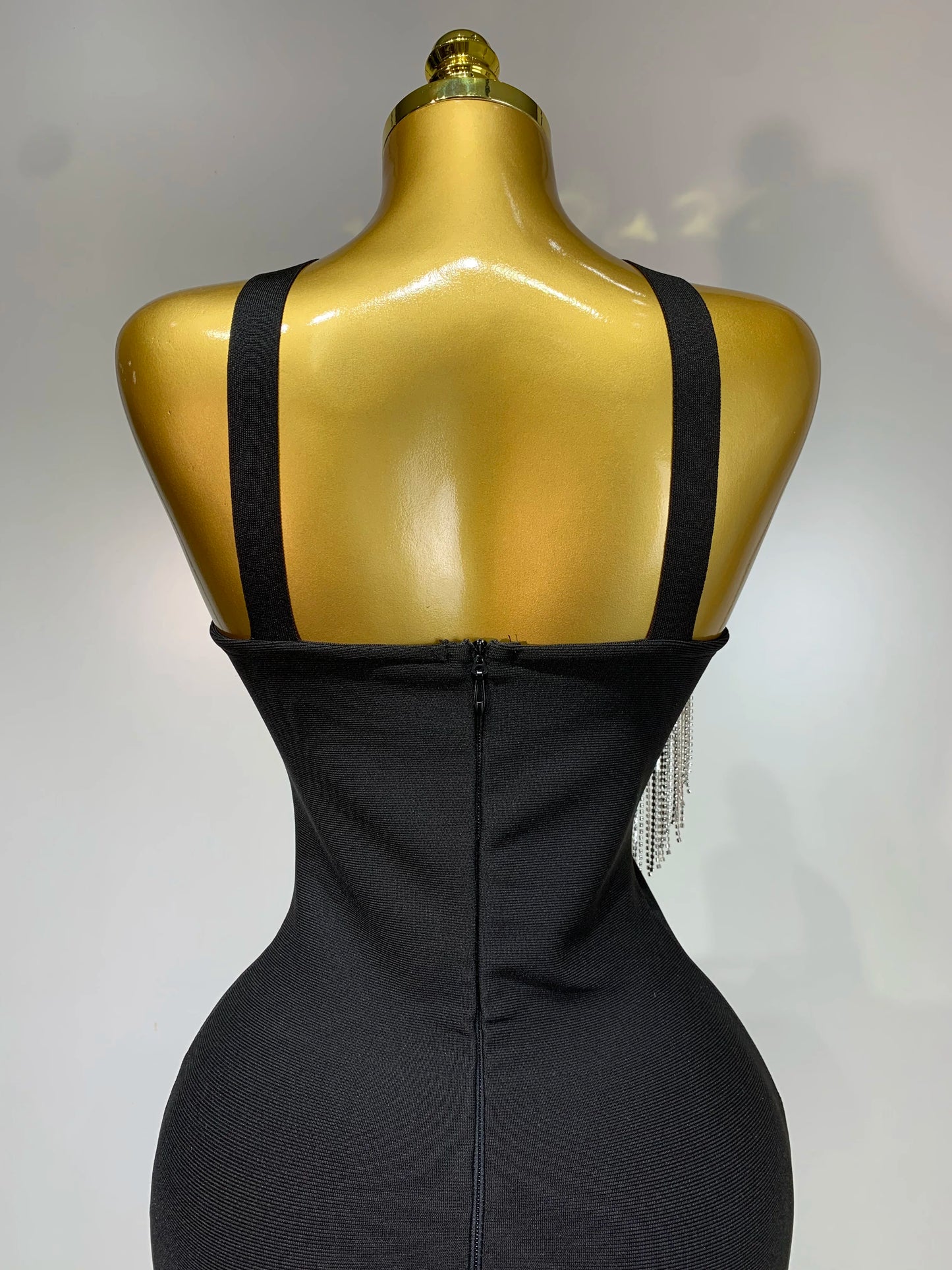 Women Sexy Diamonds Tassel Crystal Midi Black Bodycon Bandage Dress 2025 Elegant Evening Party Luxury Birthday Dresses Vestido