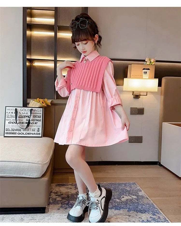 Dresses for Girls Girls Casual Dresses Clothes Rose Pink Dress Suit Big Girls Party Princess Girl Dress Children