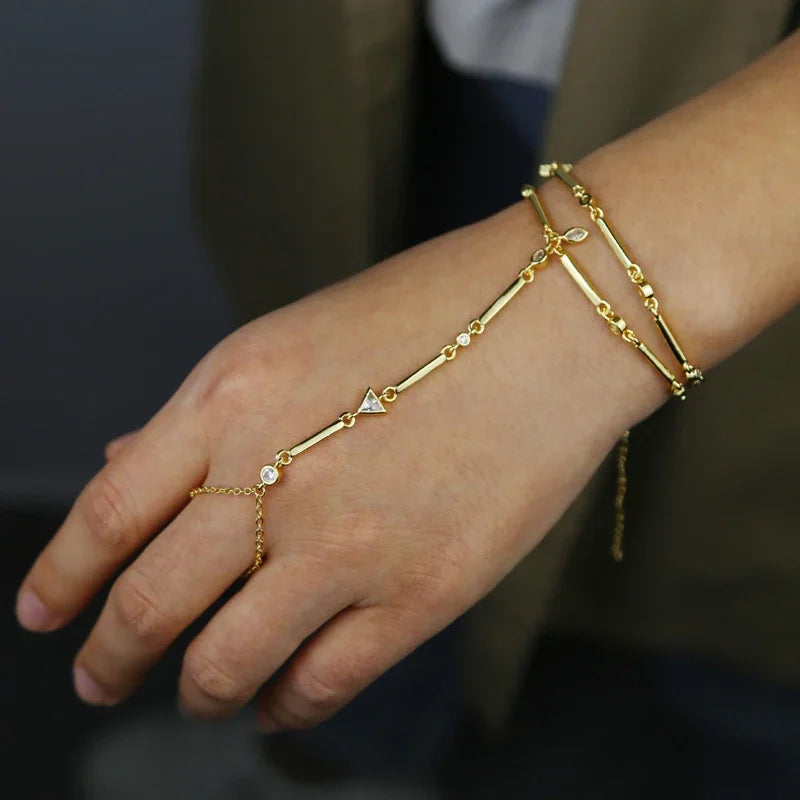 High Quality Long Tassel With Slippy Bar Bling Round Oval Triangle CZ Setting Women Unique Bracelet Wrap One's Finger Jewelry