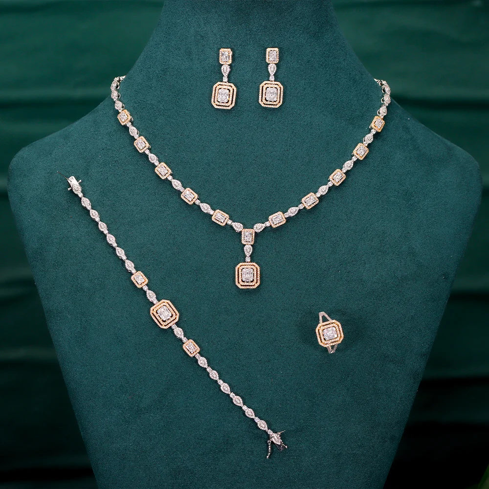 Bridal jewelry set, ladies' earrings and necklace set, rhinestone and crystal wedding jewelry set, 3 pieces of gifts