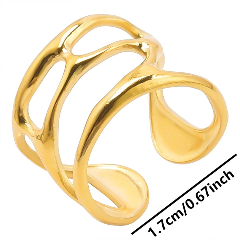 6Pcs/Lot Stainless Steel Exaggerated Irregular Hammered Chunky Open Rings Vintage Personality Hollow Layered Men Anillos Jewelry