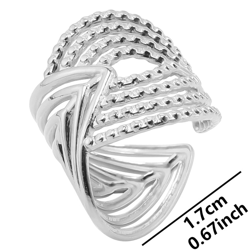 6Pcs/Lot Stainless Steel Exaggerated Irregular Hammered Chunky Open Rings Vintage Personality Hollow Layered Men Anillos Jewelry