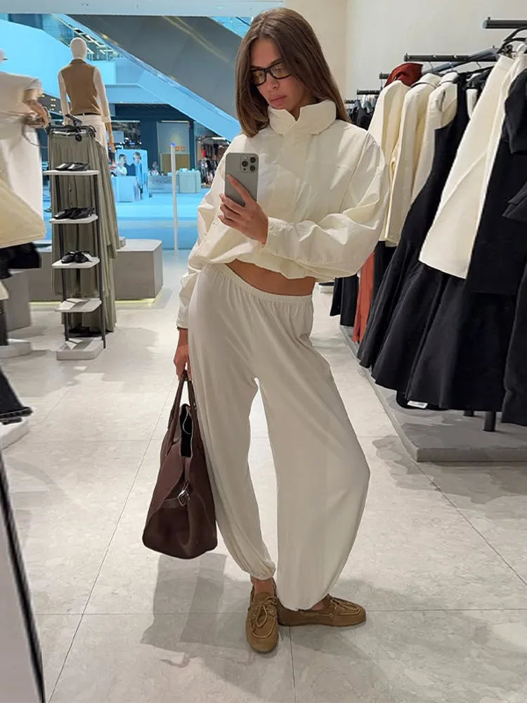 Cropped Bomber Jacket Thin Coat Women Loose Fit Stand Collar Solid Women's Top Autumn Outerwear Casual Daily Streetwear