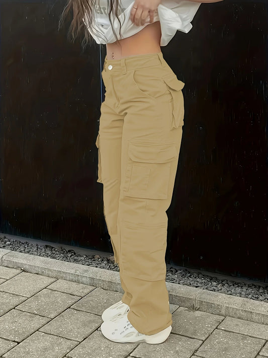 Y2K Boyfriend jeans Women's cargo pants with multiple pockets High-waisted loose straight-leg pants