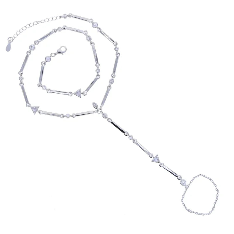 High Quality Long Tassel With Slippy Bar Bling Round Oval Triangle CZ Setting Women Unique Bracelet Wrap One's Finger Jewelry