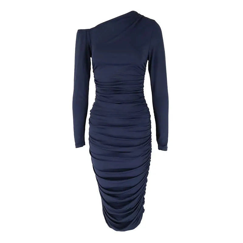 Women's Dresses Spring New Fashion Streetwear Long Sleeves Folds Dresses Bodycon Solid Sexy Elegant Party Female Knitted Dress